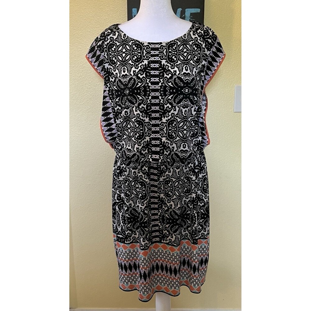 London Style Imperial Scroll Border Blouson Printed Cinch Waist Multi 10